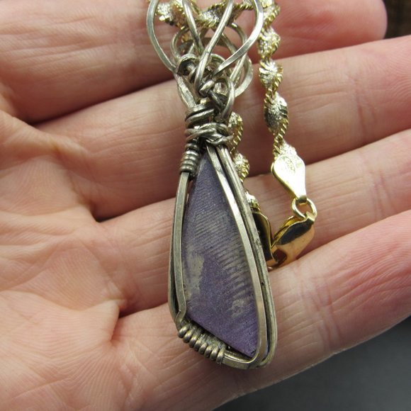 18" Sterling Silver Hand Wrapped Quartz & Purple Stone Necklace Vintage - Picture 3 of 6